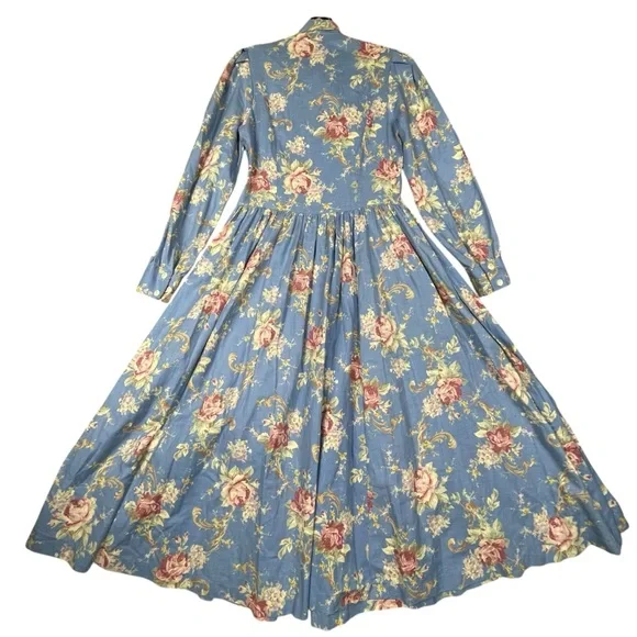 Laura Ashley Cottagecore Romantic Feminine Prairie Floral Cotton Wool Dress Sz 8 - Picture 3 of 16
